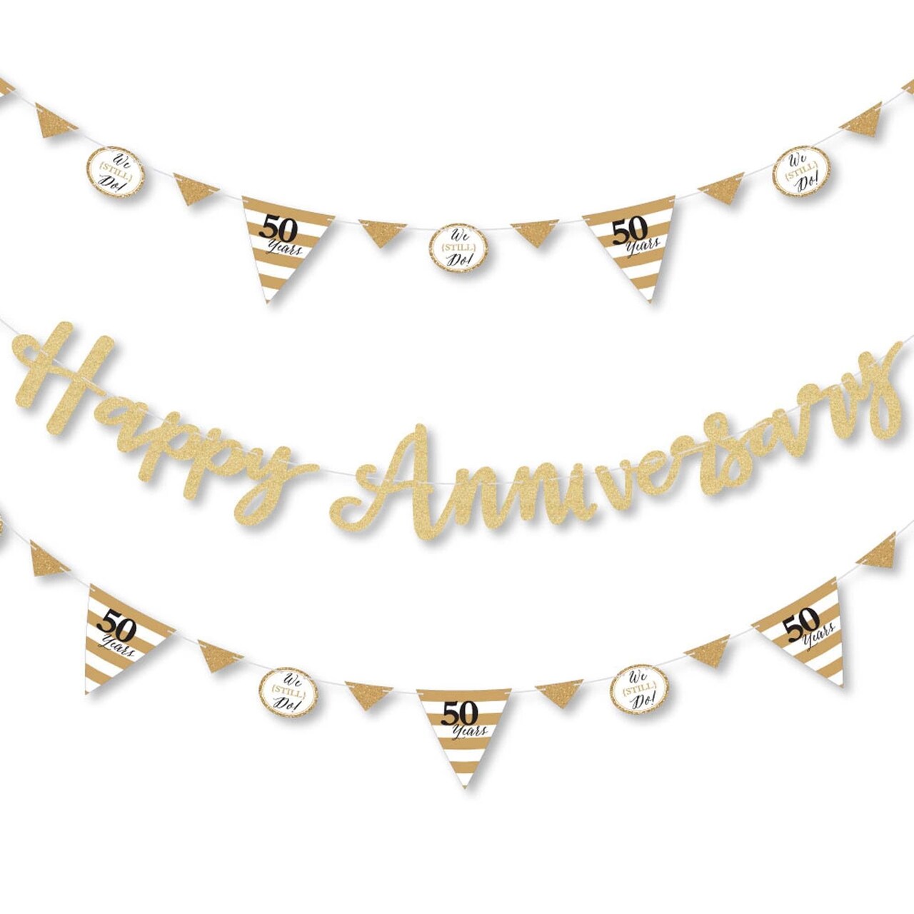 Big Dot of Happiness We Still Do - 50th Wedding Anniversary - Letter Banner Decor - 36 Cutouts & No-Mess Real Gold Glitter Happy Anniversary Letters